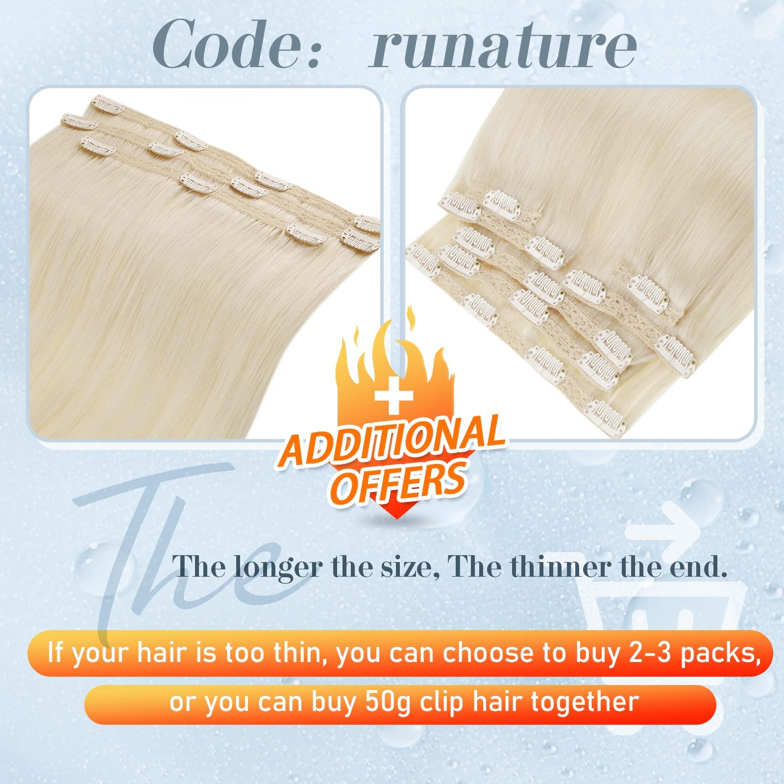 RUNATURE RUNATURE Blonde Clip in Hair Extensions Real Human Hair #800 White Blonde and #60 Platinum Blonde 10 Inch 80g