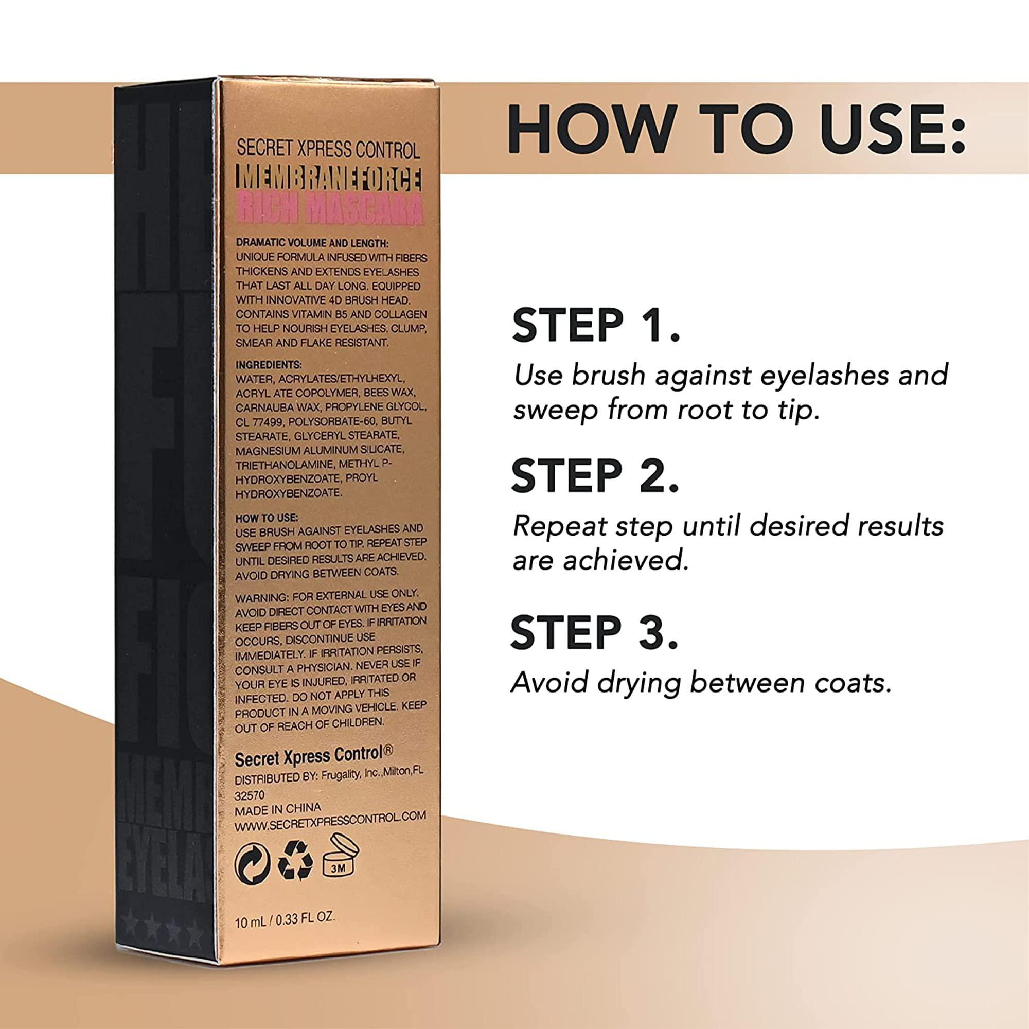 Secret Xpress Control Secret Xpress Control 4D Silk Fiber Lash Mascara, Lengthening and Thick, Volume, Long Lasting, Smudge-Proof, All Day Full, Long, Thick Eyelashes (Brown)