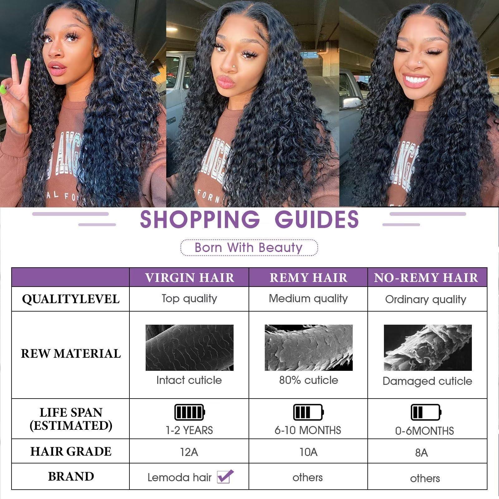 Lemoda Lemoda 12A 13x4 Water Wave Full Lace Frontal Virgin Human Hair Wigs Deep Wave 13x4 HD Lace Front Wigs Wet and Wavy Human Hair Wig 32inch
