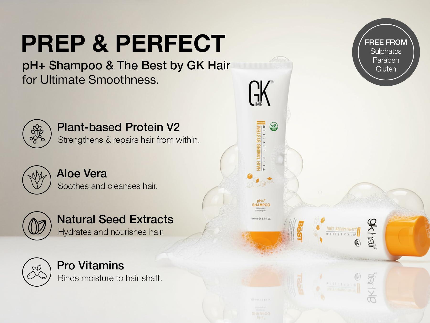 GK HAIR GK HAIR Global Keratin Professional Brazilian Keratin Hair Treatment Kit (100ml/3.4 Fl. Oz.) With PH shampoo- The Best Smoothing & Strengthening to make Hair Healthy - Formaldehyde free, Sulfate-free