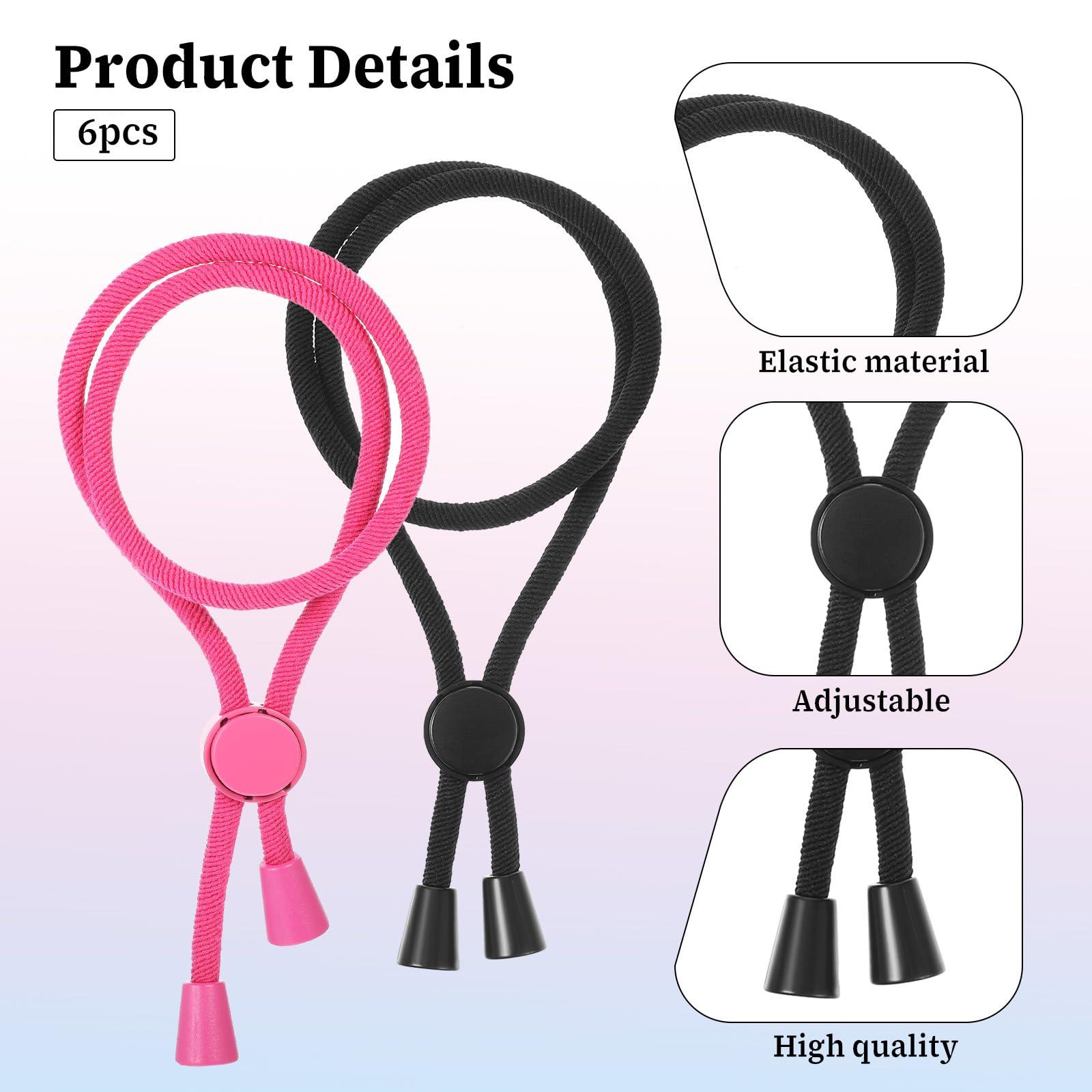 Abeillo 6 Pcs Long Adjustable Hair Ties for Thick Hair, Afro Puff Ponytail Ties for Natural Curly Hair, Afro Hair Accessories for Women Hair Bun, High Puff and Updos (Black, Pink)