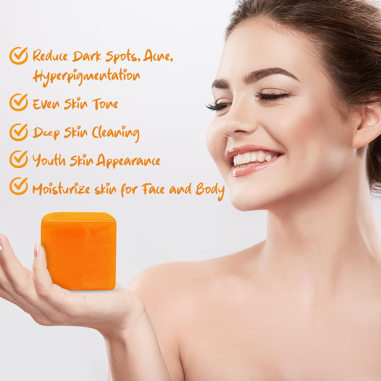 Kelinul Kojic Acid Soap: Dark Spot Remover Soap Bars - Turmeric Soap for dark spot - for face and Body with Retinol, Collagen, 9 OZ 4 Bars