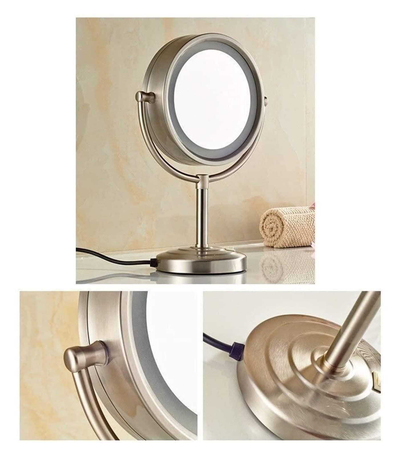 IIUUAYUVI IIUUAYUVI Wall-Mounted Makeup Mirror Quality 8.5 Inch Desktop LED Makeup Mirror Brushed Nickel Double Sided 3X Magnified Lighted