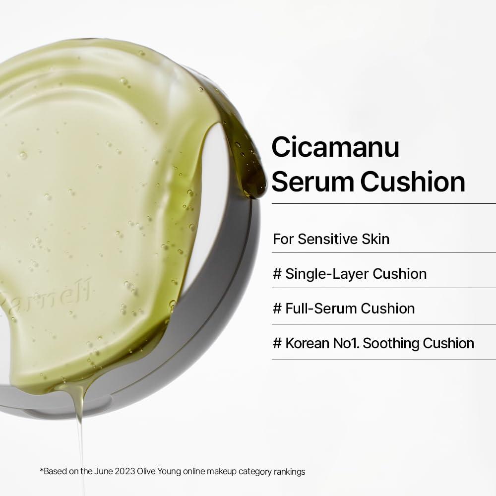 Parnell Parnell Cicamanu Serum Cushion - Moisturizing Foundation for Soothing, Coverage, Glass Skin and Lightweight for Sensitive and Dry Skin Pearl Skin (0.52 Fl Oz) (#21 Fair Ivory)