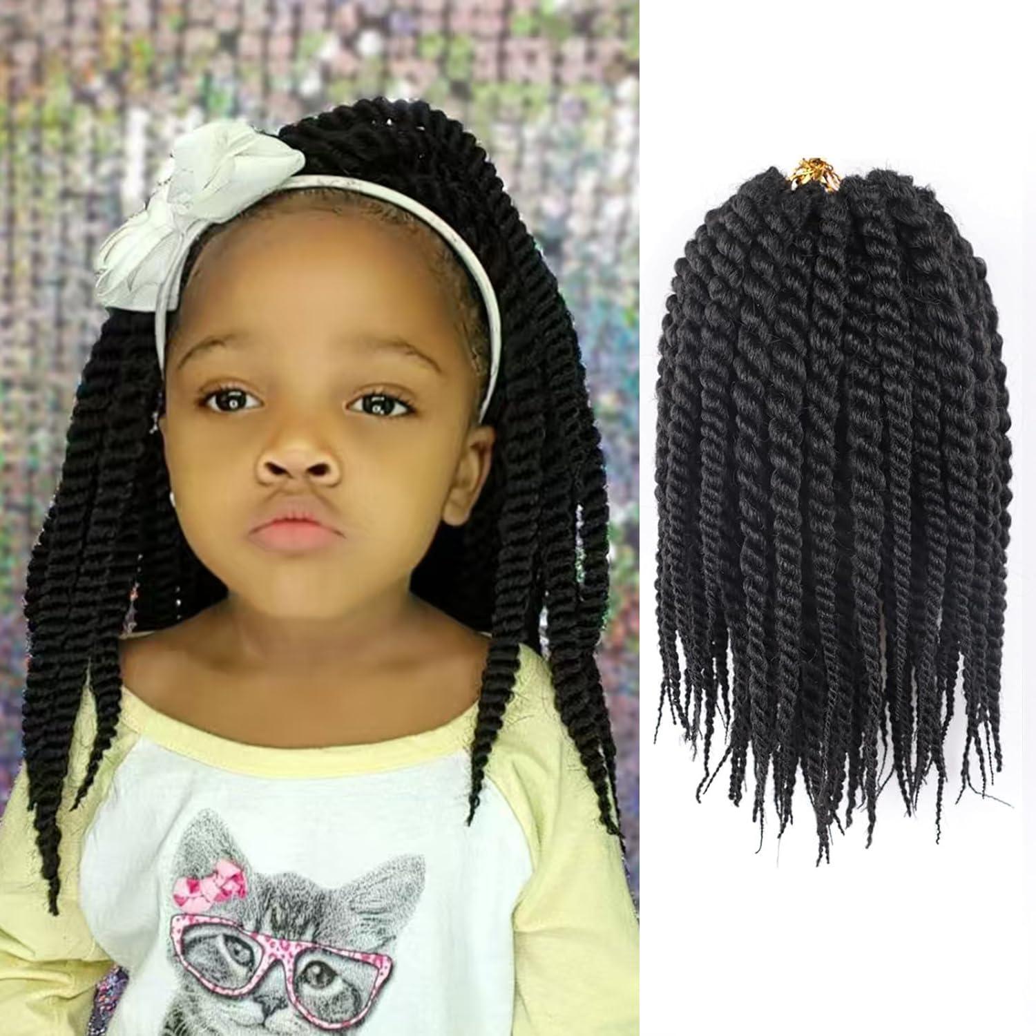 QANSFA 10 Inch 7 Packs Jumbo Senegalese Twist Crochet Hair Short Havana Twist Crochet Braids Pre Looped Crochet Hair for Black Women Crochet Cuban Twist Braiding Hair Kids Kinky Twists (1B)
