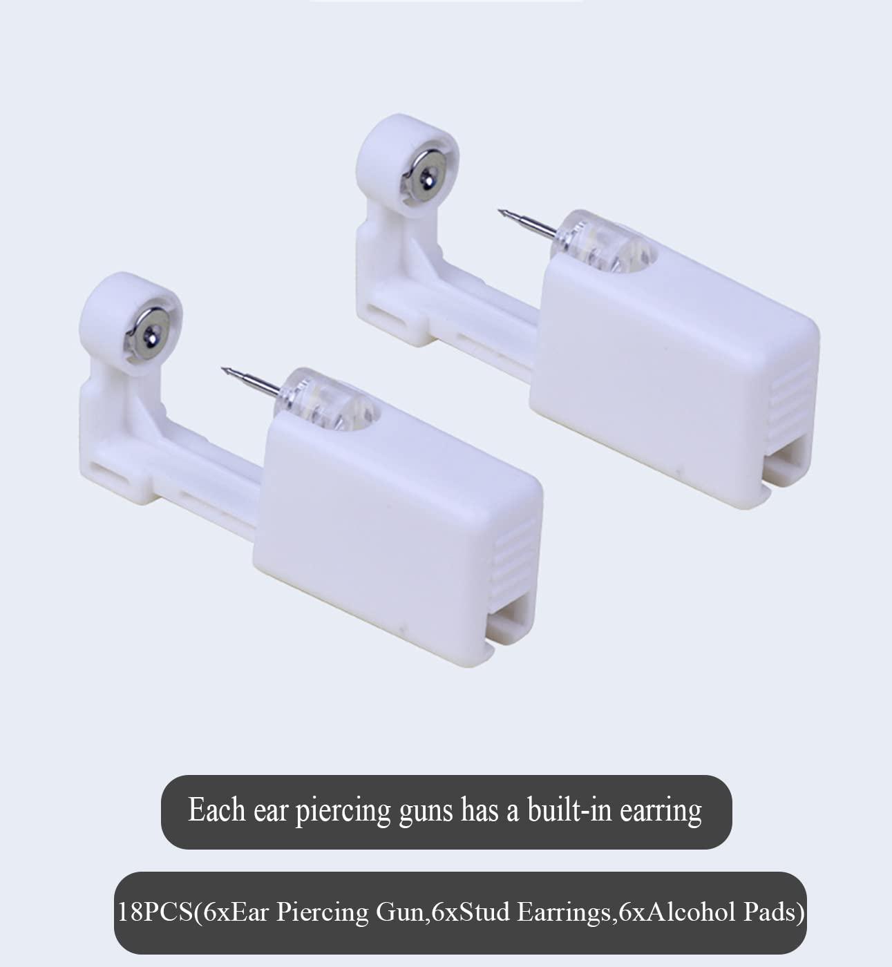 Orglace Ear Piercing Kits,Body Piercing Kits,6 Pack Disposable Self Ear Piercing Gun Tool with 5mm Cubic Zirconia Stud Earrings (White)