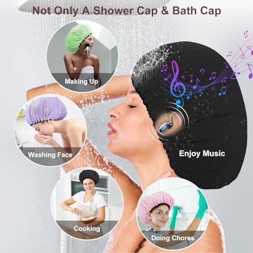 SHEOMERN Sheomern 2 Pcs 15\" XL Extra Large Terry Lined Shower Cap, Adjustable Dual Waterproof Shower Cap for Women Reusable Soft Hair Cap Bath Cap for Long Braids, Thick Hair, Locs, Curly Hair