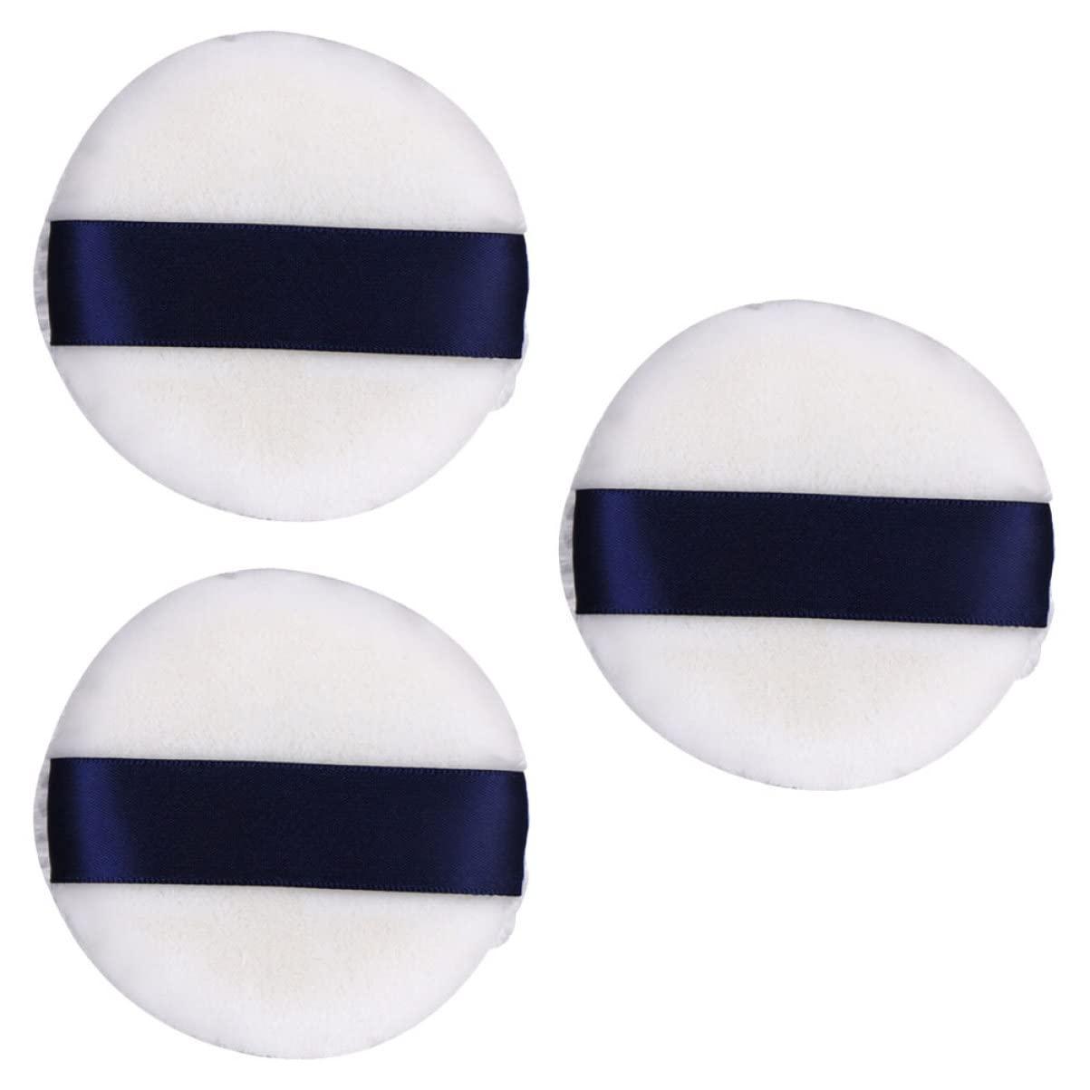 minkissy minkissy 2sets Loose Powder Makeup Puff Face Powder Puff Ribbon for Foundation Cosmetic Puff Lightweight Compact Powder Applicator Fleece 3pcs*2