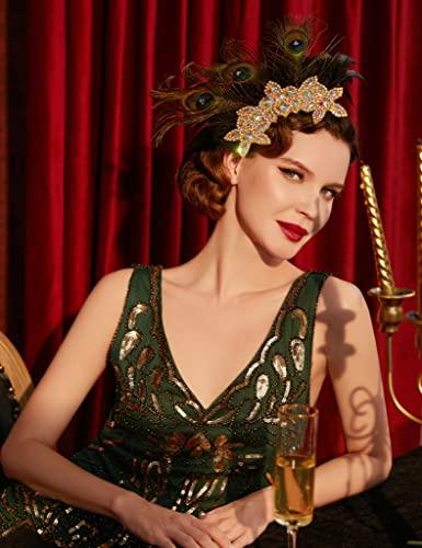 BABEYOND BABEYOND 1920s Flapper Hair Clip 20s Great Gatsby Headpiece 1920s Flapper Gatsby Hair Accessories (Peacock)