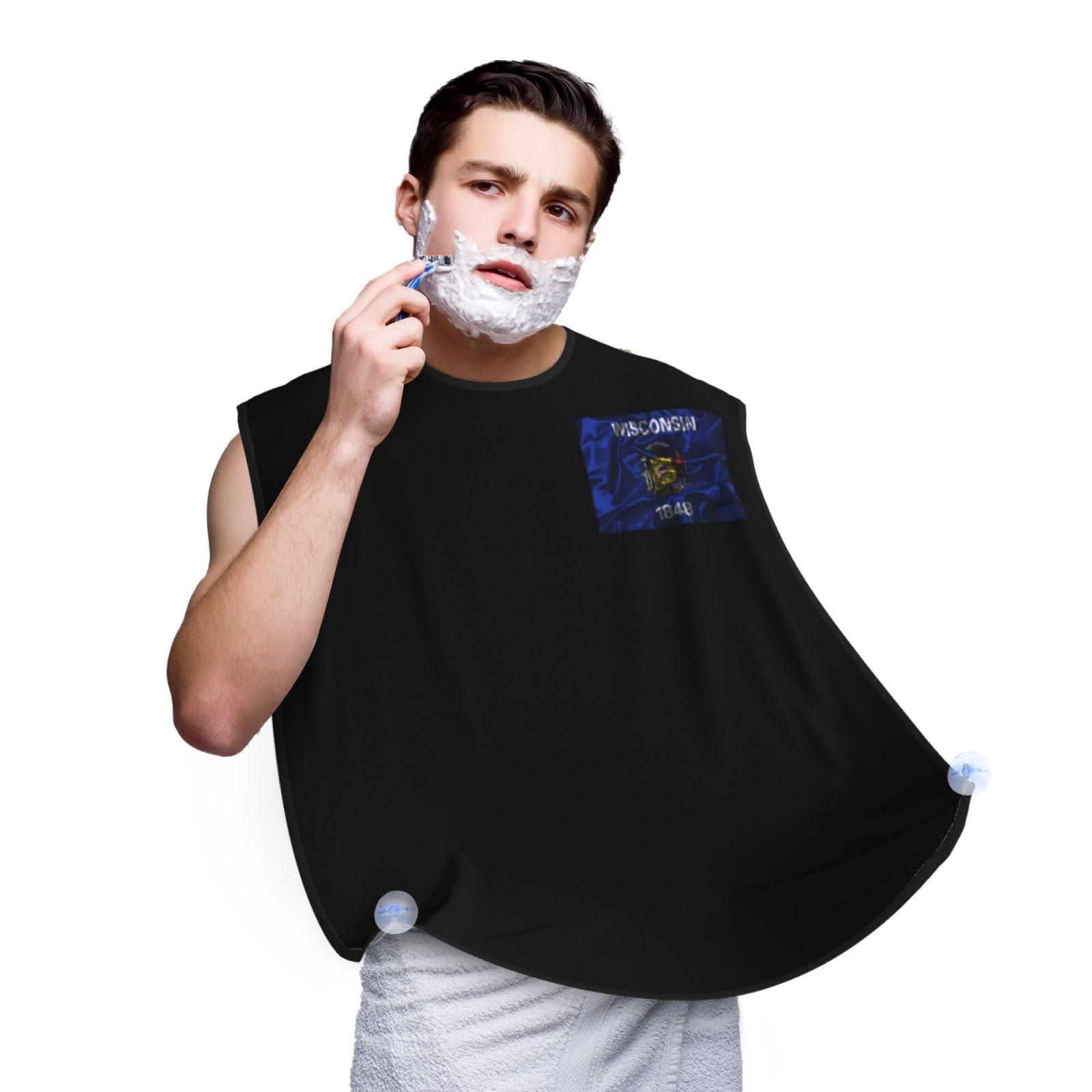 ZKLCRYTR ZKLCRYTR Silk Style Flag Of Wisconsin Men\'s Beard Bib Apron Waterproof Smooth Surface Beard Apron Durable Foldable Beard Hair Men\'s Gift