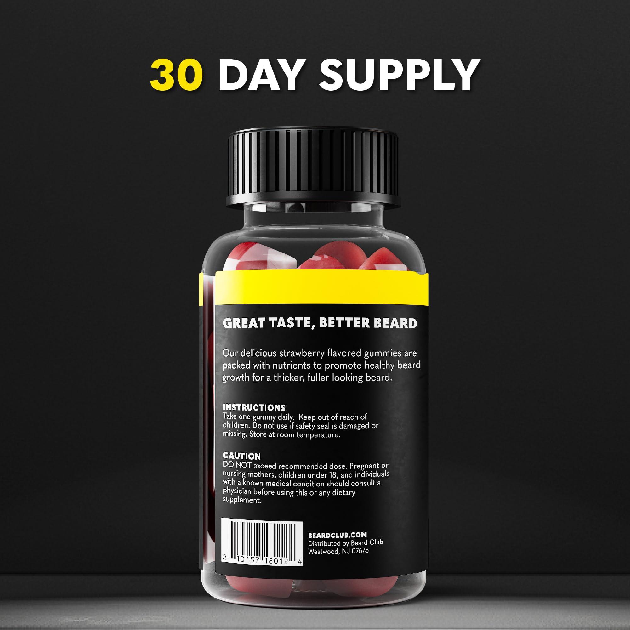 The Beard Club The Beard Club Biotin Beard Growth Vitamin Gummies - Beard and Hair Supplement for Men - Vitamins B12, E, & C to Support a Thicker Fuller Looking Beard - Mens Beard Care - Strawberry Gummy