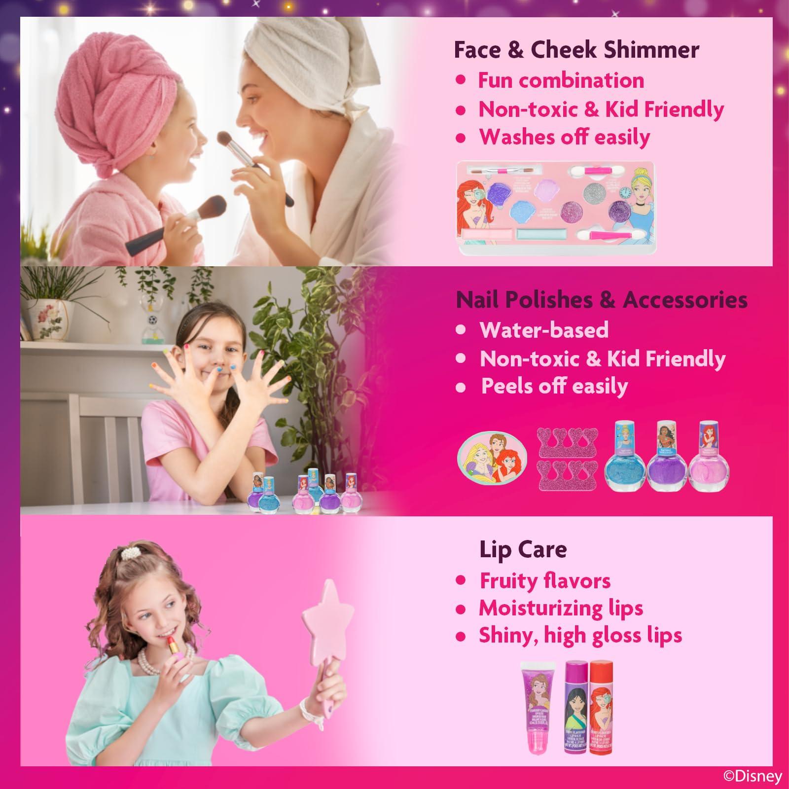 Townley Girl Disney Princess Train Case Beauty Set, Kids Makeup Kit for Girls, Real Washable Makeup Set, Play Makeup, Party Favor, Birthday, Ages 3 4 5 6 7 8 9 10 11 12 by Townley Girl