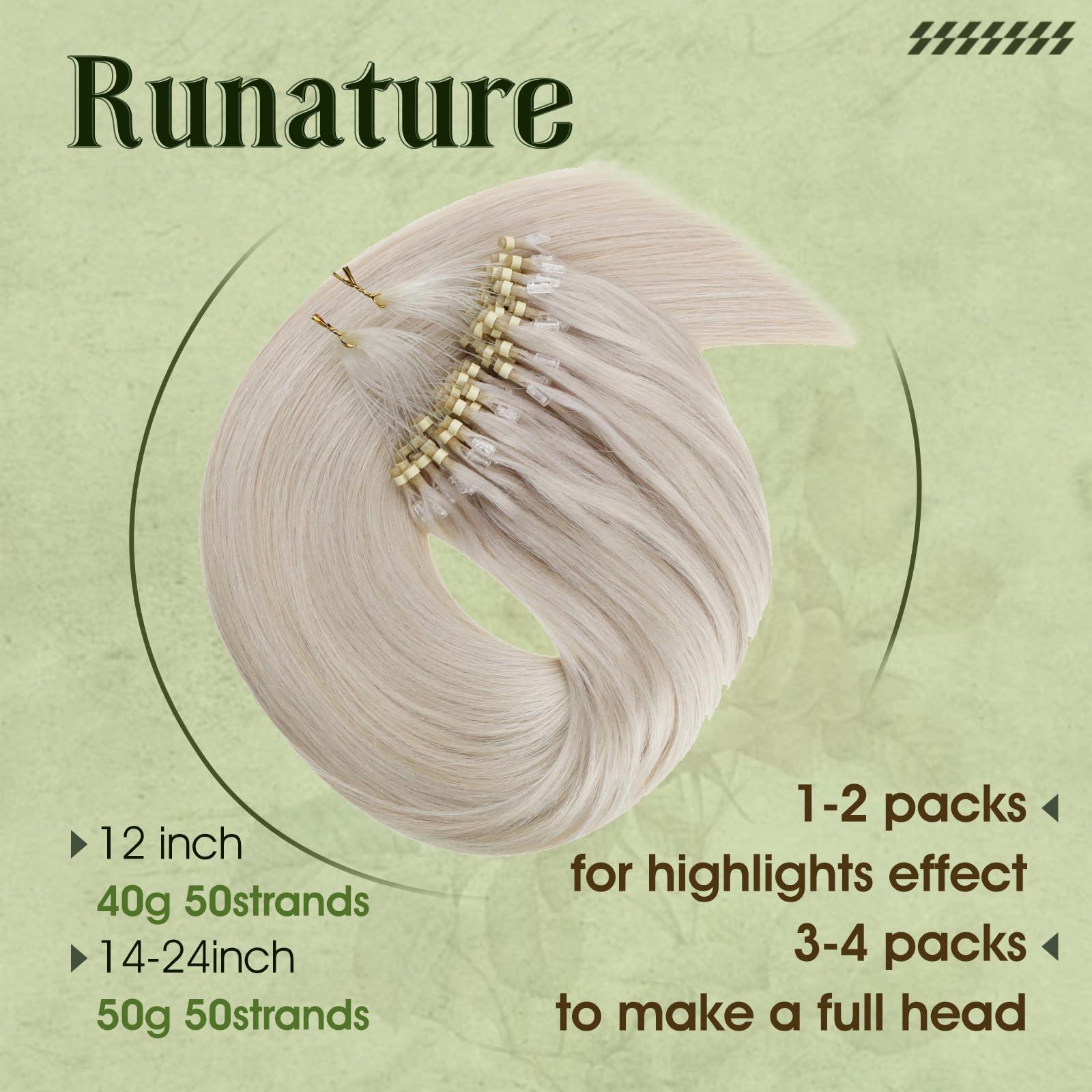 RUNATURE RUNATURE Blonde Micro Link Hair Extensions Human Hair White Blonde Microbeads Hair Extensions Remy Pre Bonded Microlink Hair Extensions Cold fusion Micro Human Hair Extensions Straight 12 Inch 40g 50