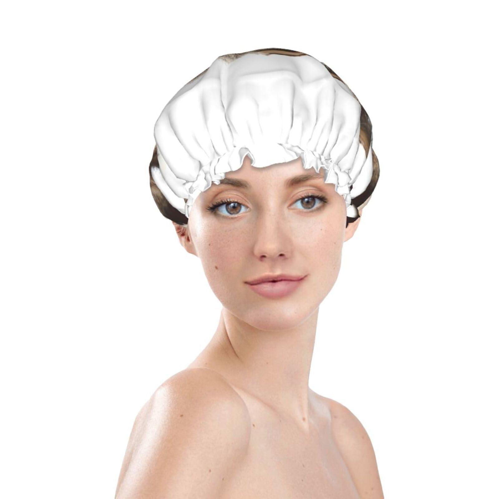 PAILON Funny Cat Large Shower Cap For Women Men Reusable Shower Caps Waterproof Shower Cap For Braids & Long Hair shower bonnet with PEVA lined&Elastic Band Fashion showercap