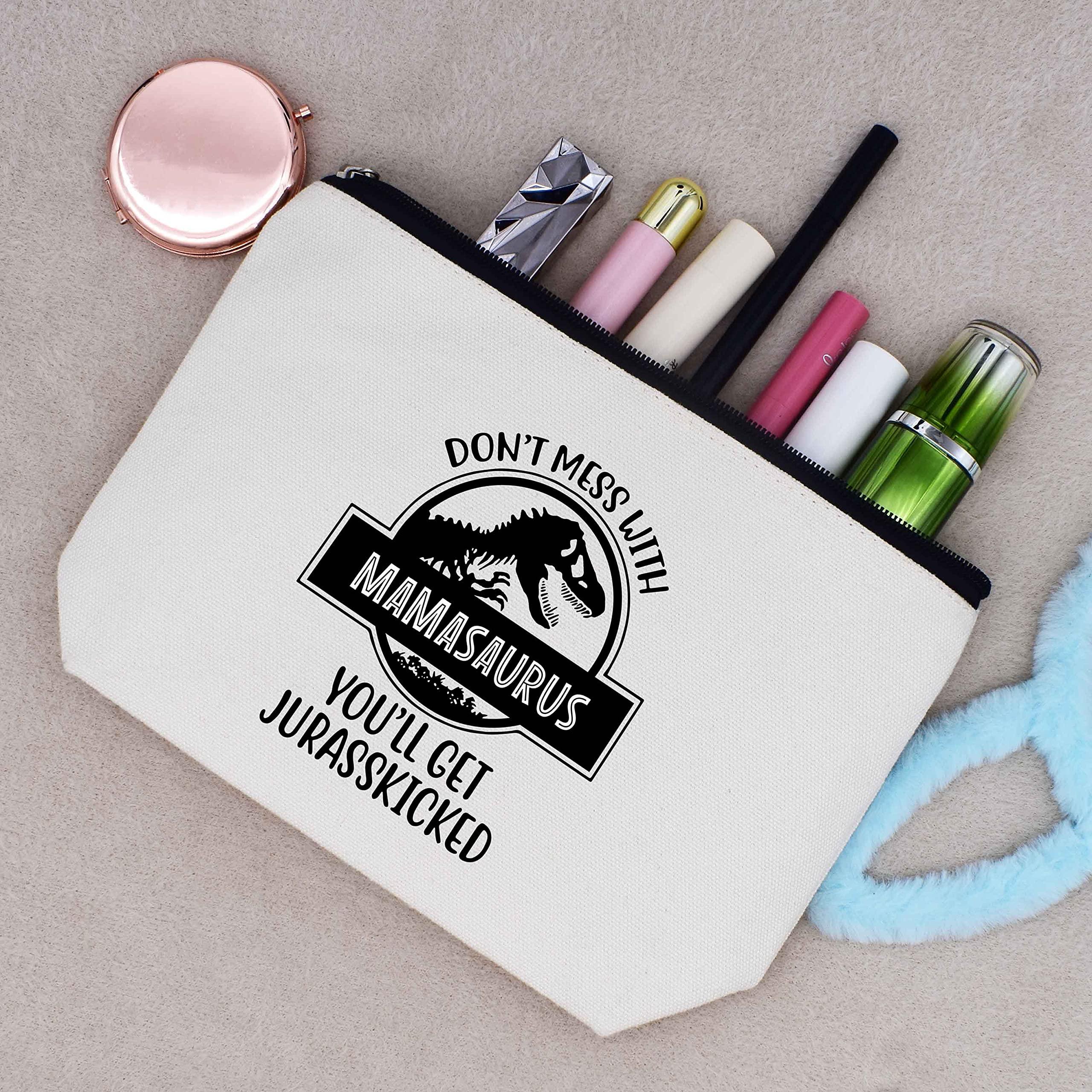 LIBIHUA Don't Mess with Mamasaurus You'll Get Jurasskicked - Funny Dinosaur Birthday Christmas Novelty Present Ideas for Mom - Presents For Mom From Husband Son Daughter Makeup Bag Cosmetic Bag Travel Pouch