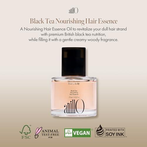 ANILLO Black Tea Nourishing Hair Essence with Green Tea, Protein & Biotin for Nourishment and Shine, Creamy Woody Scent, Paraben-Free (50ml / 1.69 fl. Oz)
