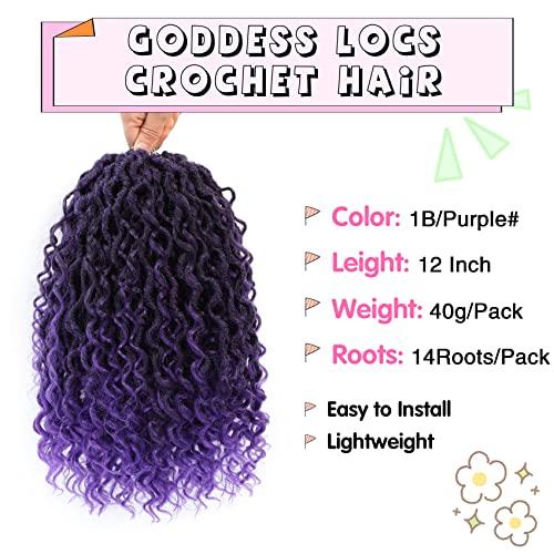 Fulcrum Fulcrum Goddess Locs Crochet Hair 12 Inch, 8 Packs New Faux Locs Crochet Hair for Black Women, Crochet locs with Curly Ends (12Inch (Pack of 8), 1B/Purple#)