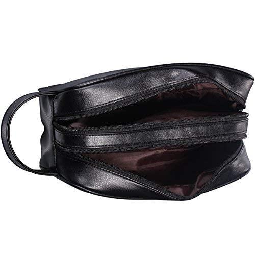 HappyDavid HappyDavid Soft PU Leather Zipped Travel Toiletry Bag Mens Ladies Supply Toiletry Bag Case(Black)
