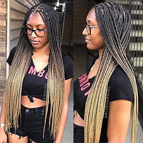 THEMIS HAIR Ombre Box Braids Crochet Hair Medium box braid Pre-Looped 22Strands Three Tones Heat Resistant Fiber Hair (24 Inch,Black-DarkBrown-Light Brown)