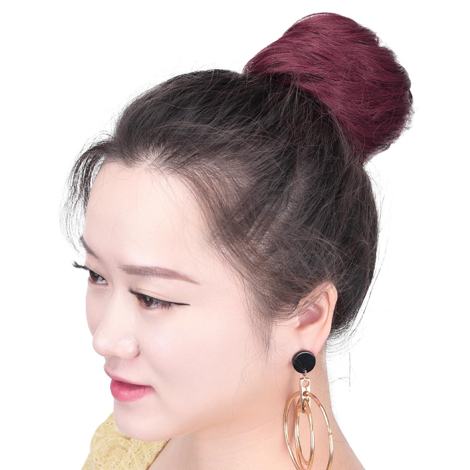 HSPCYGG HSPCYGG Hair Buns 2PCS Burgundy Hair Piece Fake Hair Bun For Workplace Bridal Wedding Wine red Hair Updo For Women&Grils Hairpiece