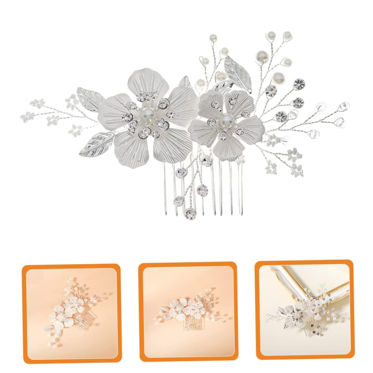 Angoily Angoily Bridal Hair Accessories Fancy Red Hair Comb Rhinestone Hair Comb Wedding Hair Bridal Hairpins Hair Wedding Accessories Rhinestone Headpiece Styling Zinc Alloy Silver