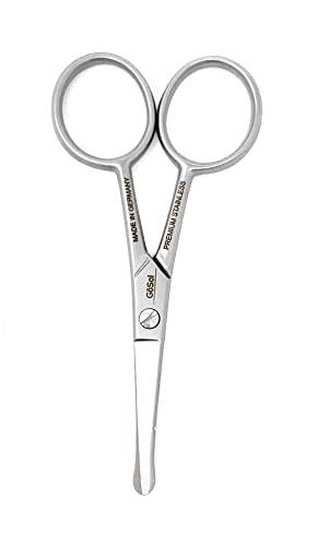 Solingen Solingen Nose & Ear Scissors - Stainless Steel Rounded Tip Scissors for Eyebrow, Nose Hair, Mustache and Beard - Made in Solingen & Germany by GÖSOL | Packed with Full Grain Leather Case