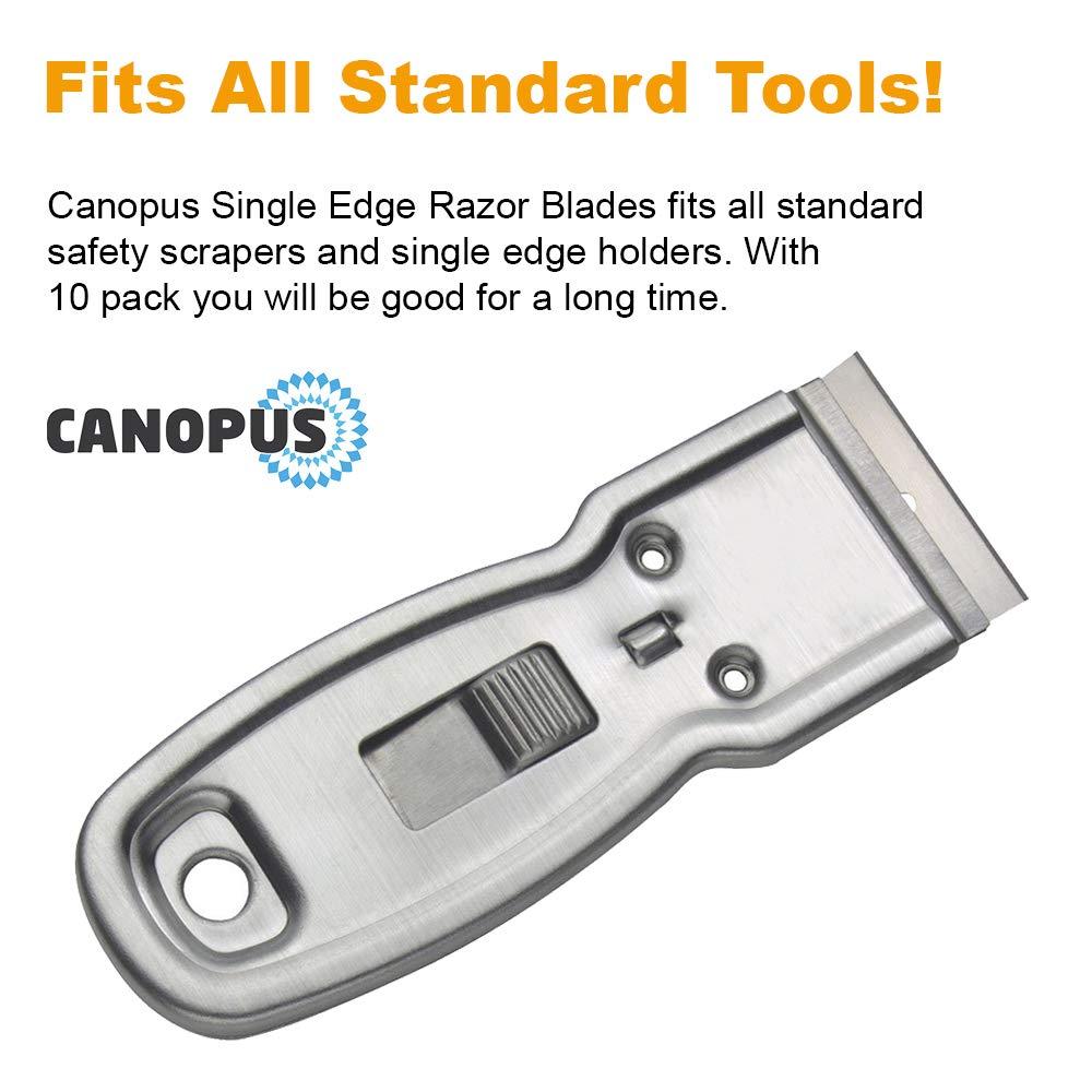 CANOPUS CANOPUS Single Edge Industrial Razor Blades, Safety Straight Edge Razor, 100% Made in USA, Box & Carton Cutter Replacement Blades, Glass and Paint Scraper Razor Blades (10 Pieces)