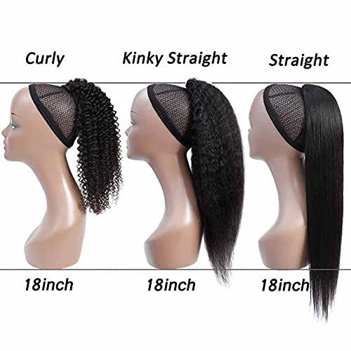 Adette Adette 14 Inches Curly Ponytails Human Hair Drawstring Ponytail Extension Afro Kinky Curly Clip in Pony Tail Hair Extensions Hair Pieces for Black Women Natural Black