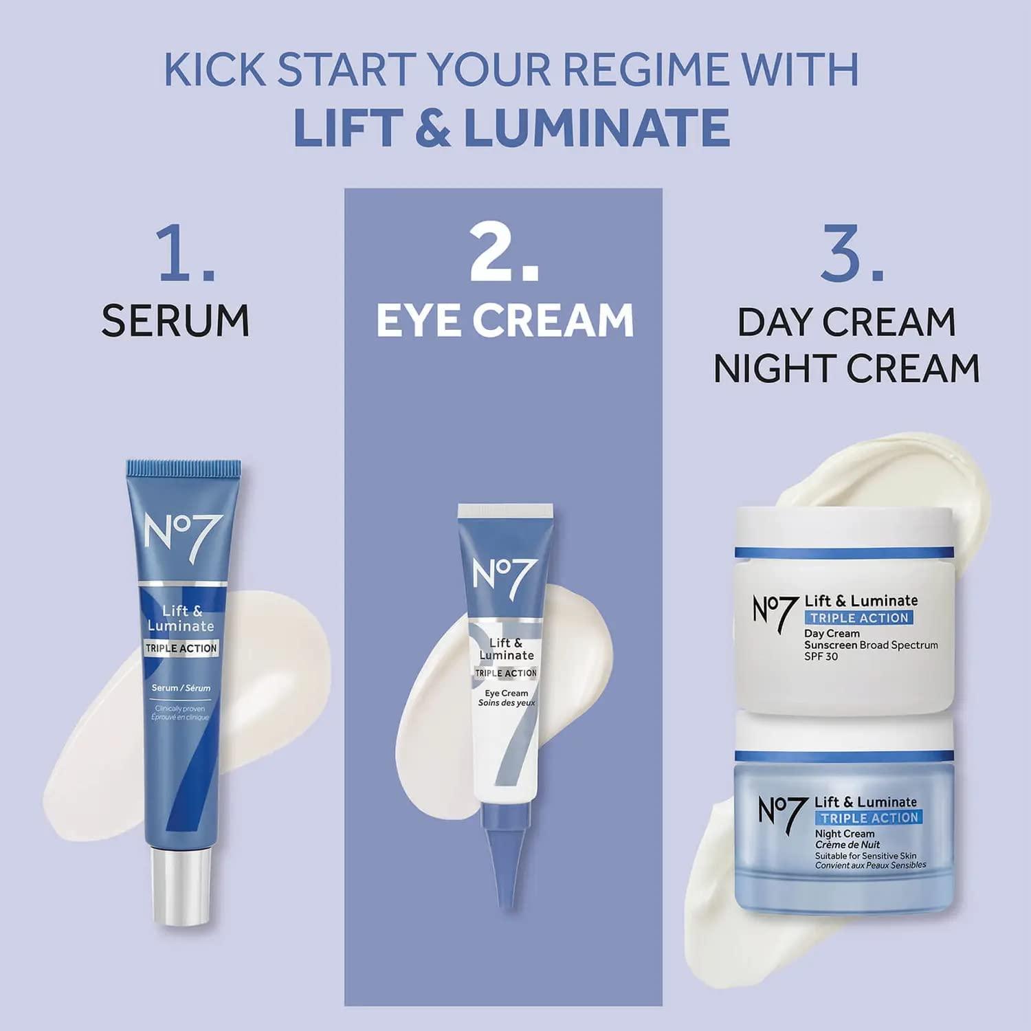 No7 No7 Lift & Luminate Serum & Eye Cream Bundle - Includes Triple Action Face Serum (30ml) and Eye Cream (15ml) - Skincare Kit for Face and Eyes - 2-Piece Bundle