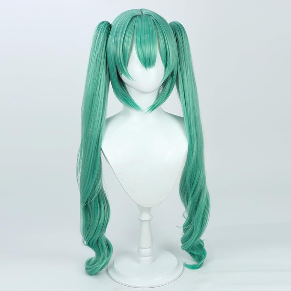 osseoca osseoca Green Double Ponytail Long Hair Curly Wig Wig + Cilp Double Ponytail cos anime show Simulation wig 80cm 31inch (Finana Ryugu)