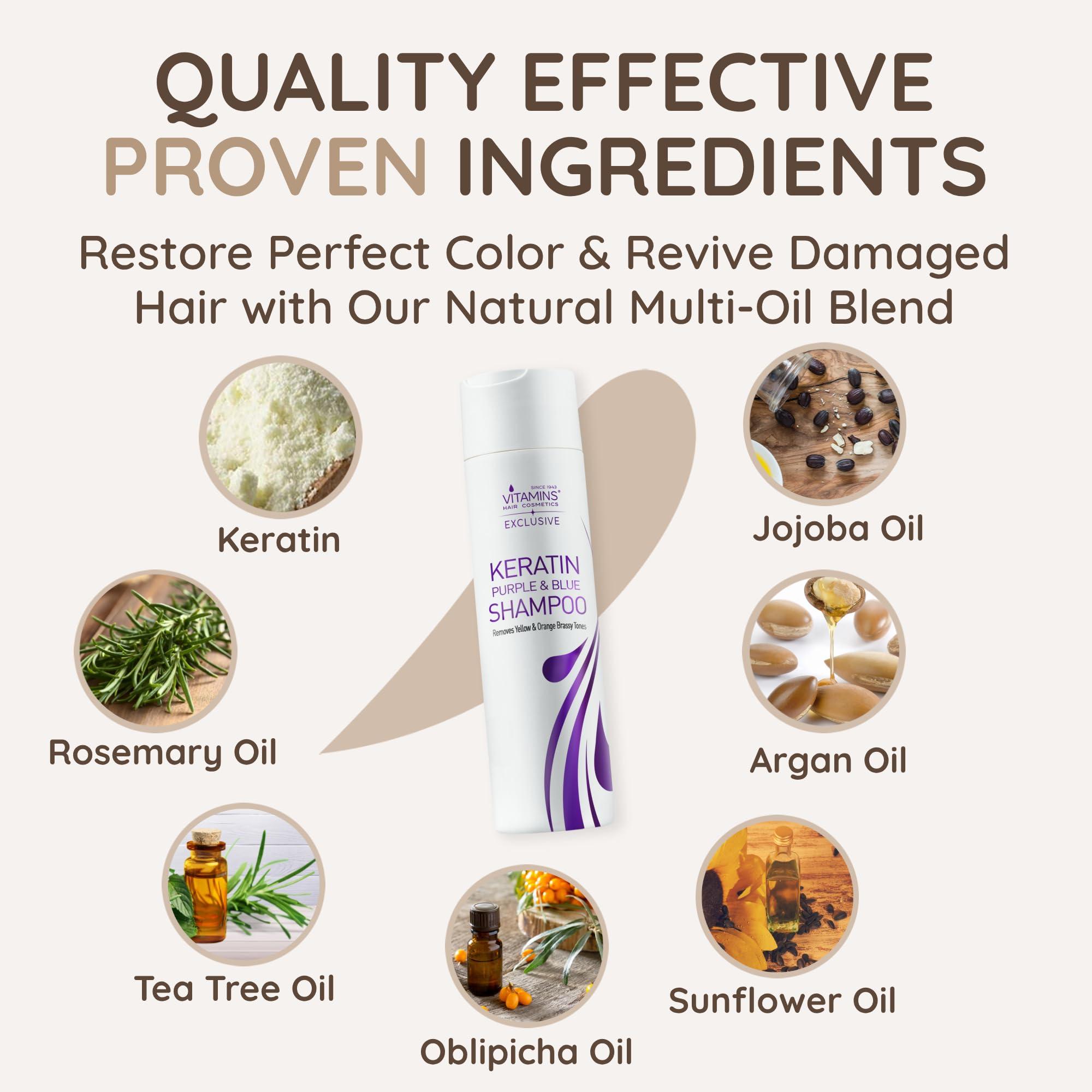 VITAMINS hair cosmetics Vitamins Keratin Purple Toning Shampoo - Violet Blue Brassiness Toner for Bleached ICY Blonde Platinum Silver White Grey Ash Gray or Colored Dry Damaged Brassy Hair