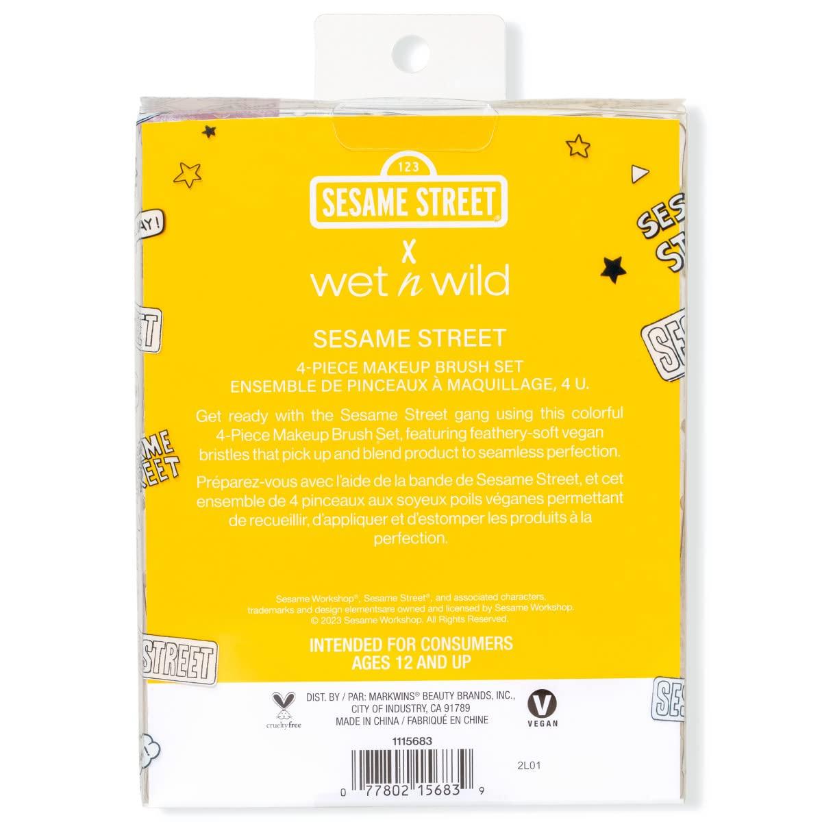 wet n wild wet n wild Sesame Street 4-Piece Makeup Brush Set, Buildable & Blendable Multifunctional Seamless Application, Cruelty-Free & Vegan Feathery Soft Bristles
