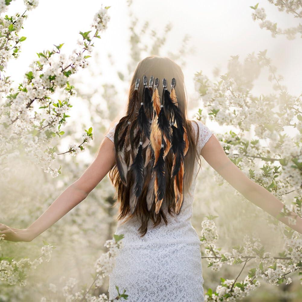 Zcargel Feather Hair Clip,Zcargel 3/6PCS Indian Feather Hair Clip Accessories Mixed Colour Feather Hair Extensions Boho Headpiece for Women and Girls