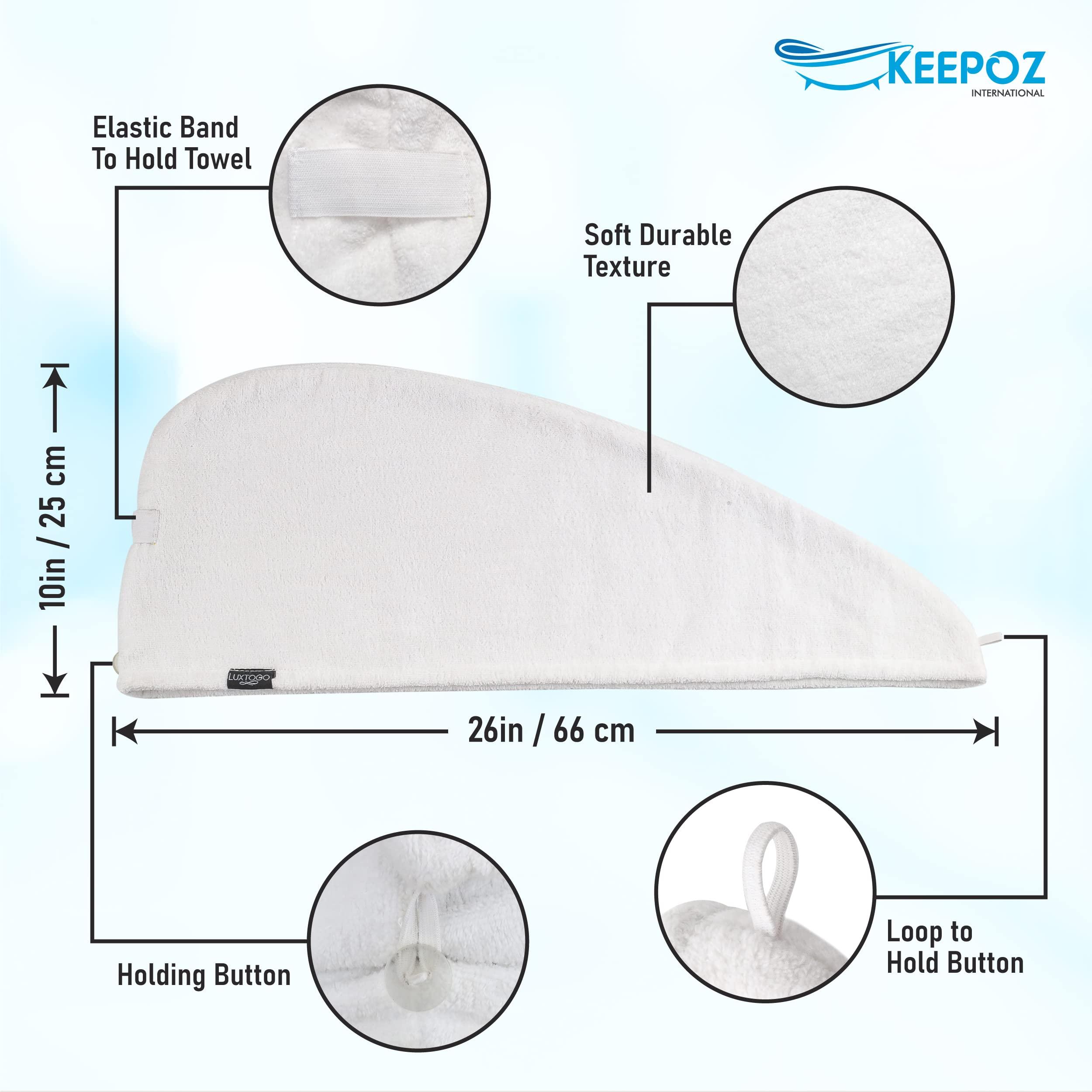 KEEPOZ KEEPOZ 100% Cotton Hair Towel Wrap Quick Dry Super Absorbent Turban Head Wrap for Women with Button, Anti Frizz, Hair Cap for Curly, Long & Thick Hair (White, 1 Pc)