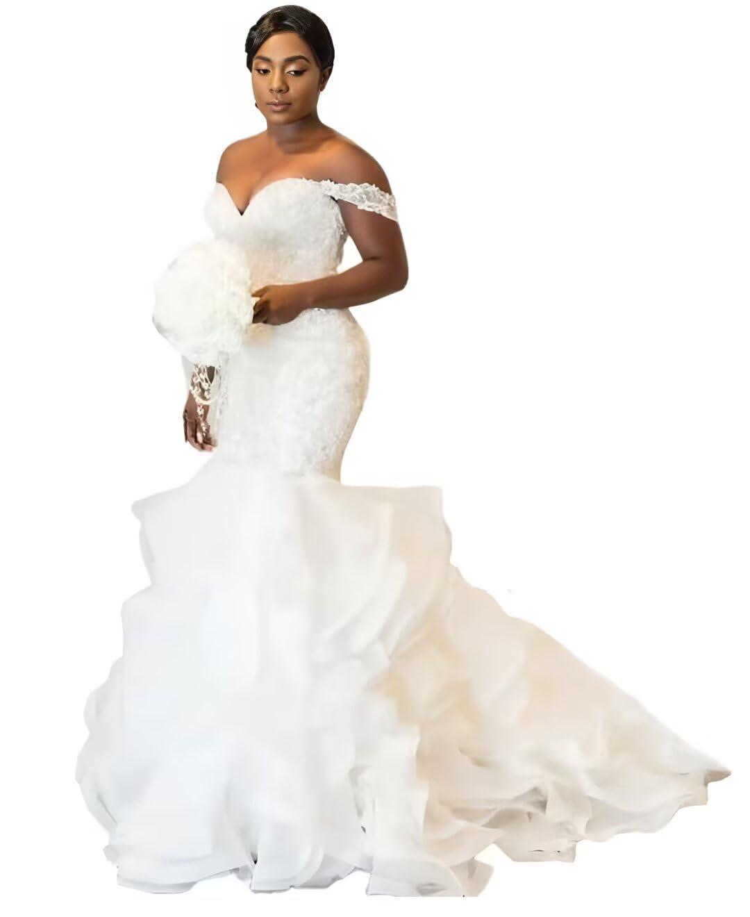 Chady Chady Strapless Bridal Gowns Long for Women 2023 Plus Size Lace Applique Long Train Luxury Sweetheart Wedding Dresses for Bride White 20w