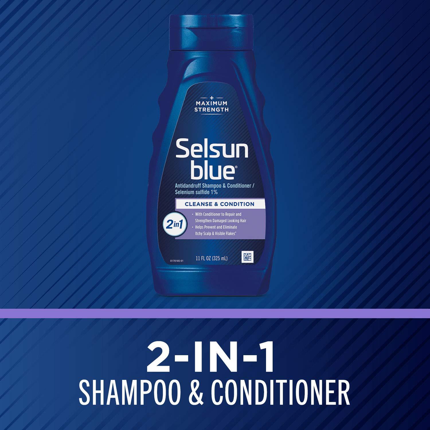 Selsun Blue Selsun Blue 2-in-1 Anti-dandruff Shampoo & Conditioner, 11 fl. oz., Maximum Strength 2-in-1 Treatment, Selenium Sulfide 1% (Pack of 2)