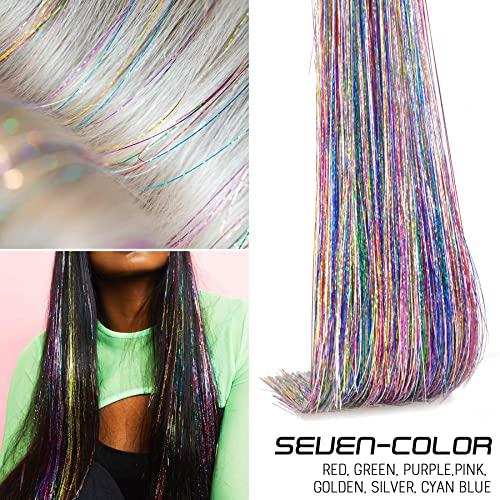 SEPTBEAM SEPTBEAM Clip in Hair Tinsel Extensions Sparkle & Highlights for Hair Seven-color 20.5 Inch 6 Pieces Dazzle Hair for Party, Christmas Gift for Kids, Girls, Women(Seven-color)