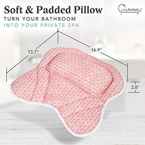 LADYMCBATH Lady McBath Bath Pillow - Luxury Bath Pillows for Tub Neck and Back Support - Powerful Suction Cups, Machine Washable Bathtub Accessory for Relaxation (Peach)