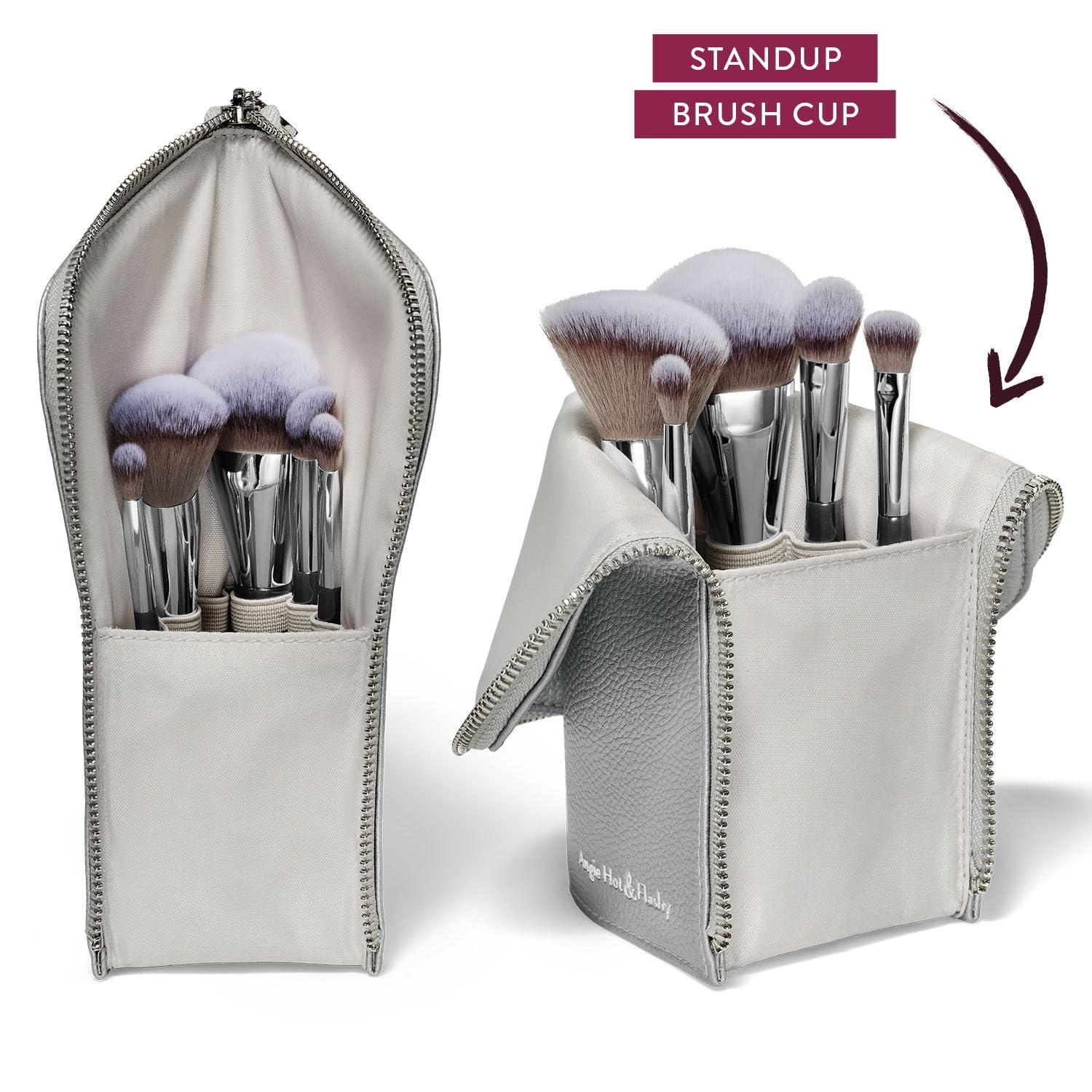 BK BEAUTY BK BEAUTY BRUSHES - ANGIE HOT & FLASHY Travel Brush Set with Pouch - Foundation Makeup Brushes - Brush for Liquid or Cream Foundations - Under-Eye Concealer | Bronzer, Blush & Highlighter Makeup Brush