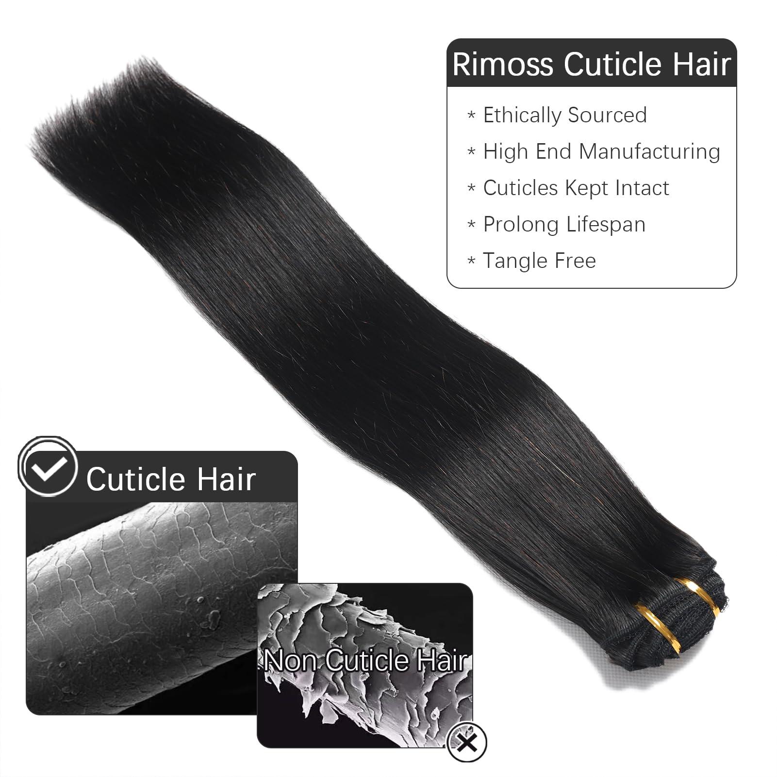 Rimoss Clip in Hair Extensions Real Human Hair 150g Soft Jet Black Straight Hair Extensions Real Human Hair Clip ins, Rimoss Premium 7pcs Remy Human Hair Clip in Extensions for Women (#1 18 Inch)