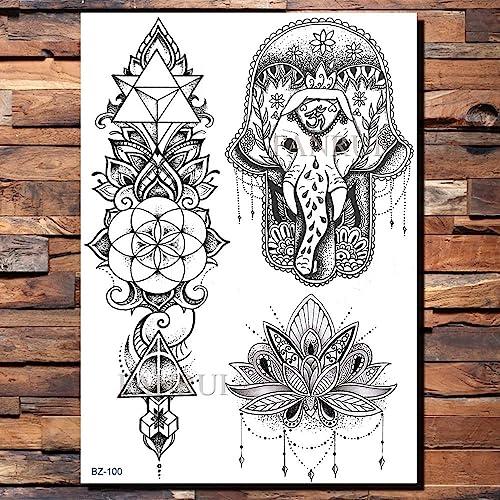 Generic Ganesha Elephant Black Henna Temporary Tattoo Sticker Mehndi Hamsa Hand Tatoo Waterproof Body Art Arm Tattoo Diy