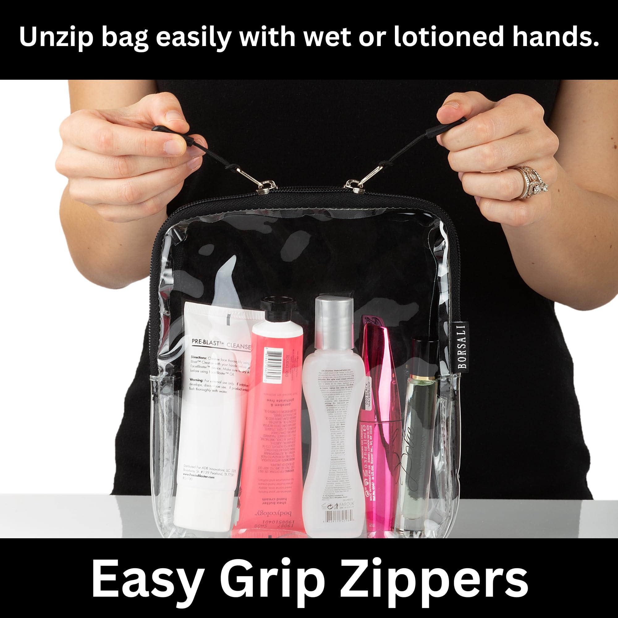 BORSALI BORSALI TSA-Approved Quart-Sized Bag for Carry-on Travel - One (1) Quart Clear Toiletires, Cosmetic and 3-1-1 Liquids Toiletry Bag - Set of 3
