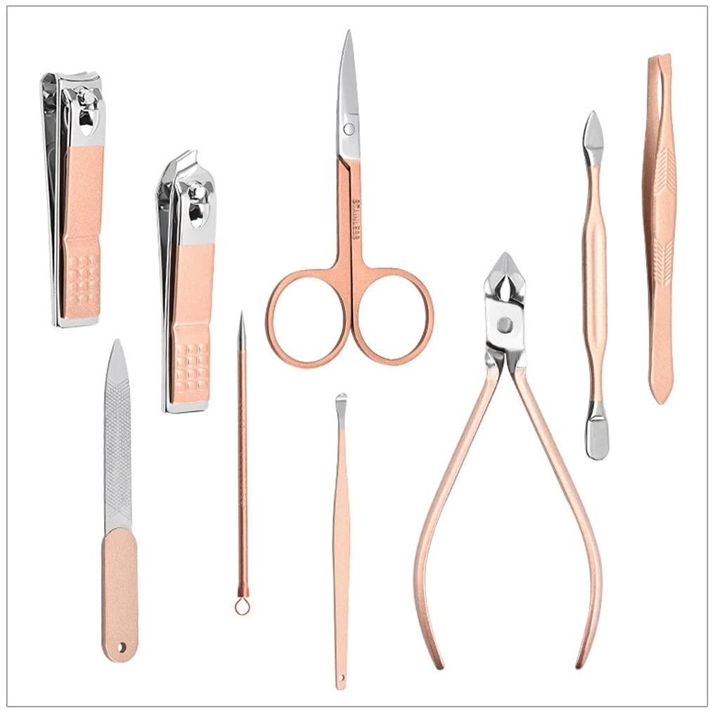 MHJKHG Manicure Set Travel Manicure Sett 9-Piece Personal Care Portable Nail Set with Built-in Nail File for Men and Women Home Nail Clippers and Tweezers Set Manicure Nail Clippers Kit, Beige