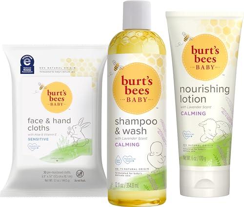 Burt\'s Bees Burts Bees Baby Gift Set for Baby Showers, Includes Baby Shampoo and Wash, Baby Body Lotion, Baby Wipes and Cloths, naturally-derived Origin Skincare, 1-Pack