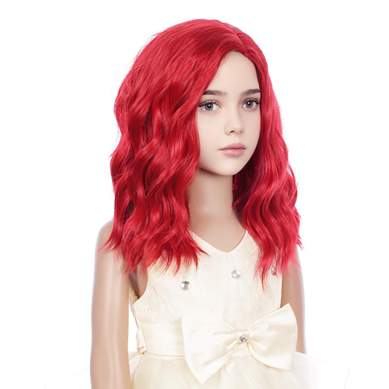 DUDUWIG DUDUWIG Red Wig for Girls Kids Short Red Wavy Curly Bob Wigs Child Red Side Part Wig Synthetic Hair Wigs for Halloween Costume Cosplay
