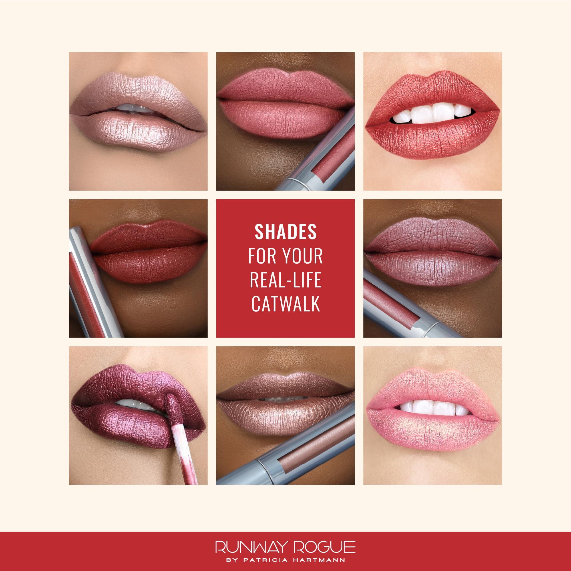 Runway Rogue Runway Rogue Pearl Glam Long Wear Shimmer Liquid Lipstick, Metallic Nude/Pale-Pink Lipstick with Silver and Gold Shimmer, Soft Box