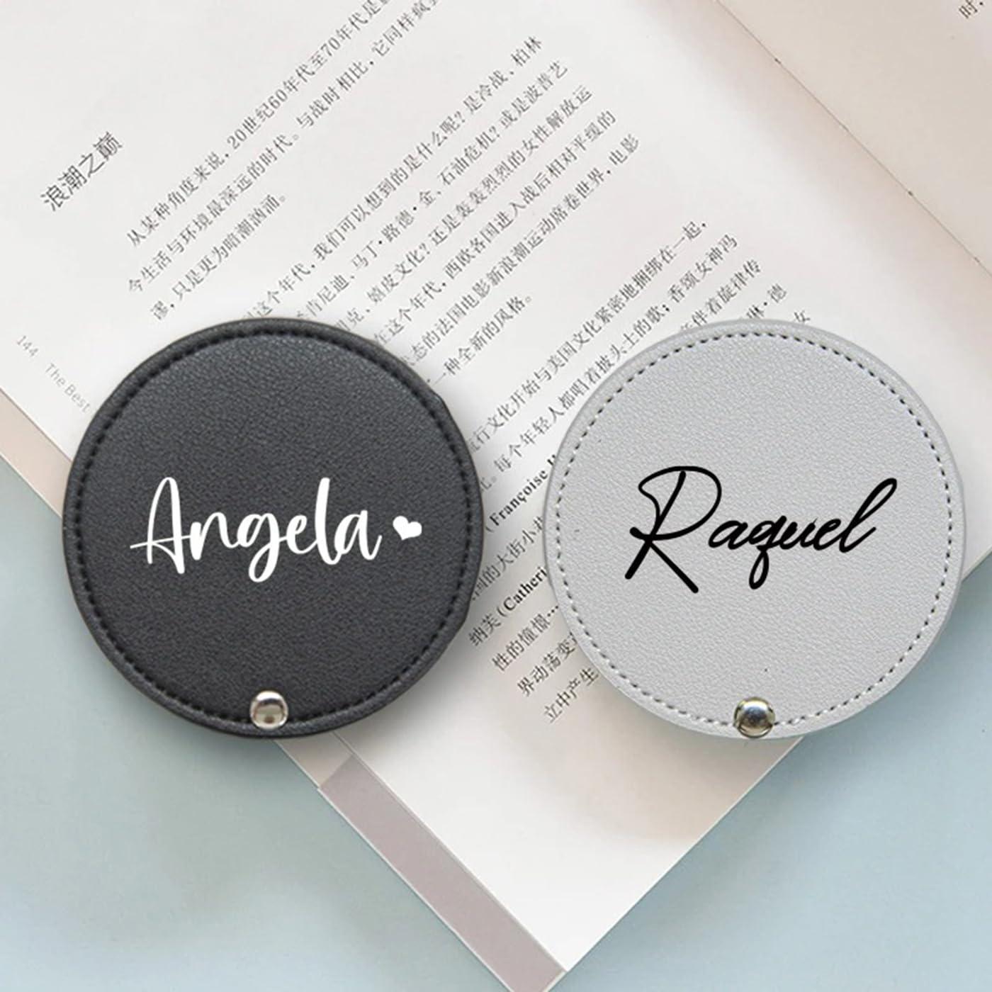 KRUIJHEU Personalized Leather Pocket Mirror Mini Travel Handheld Portable Makeup Mirrors Wedding Bridesmaid Gift for Her Name Engraved (20Pcs)