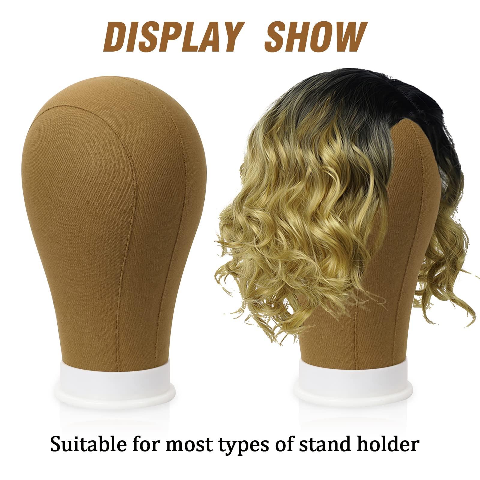 Bileaf 22 Inch Canvas Block Head Wig Mannequin Head Display Styling Poly Canvas Wig Head with Stand for Making Wigs