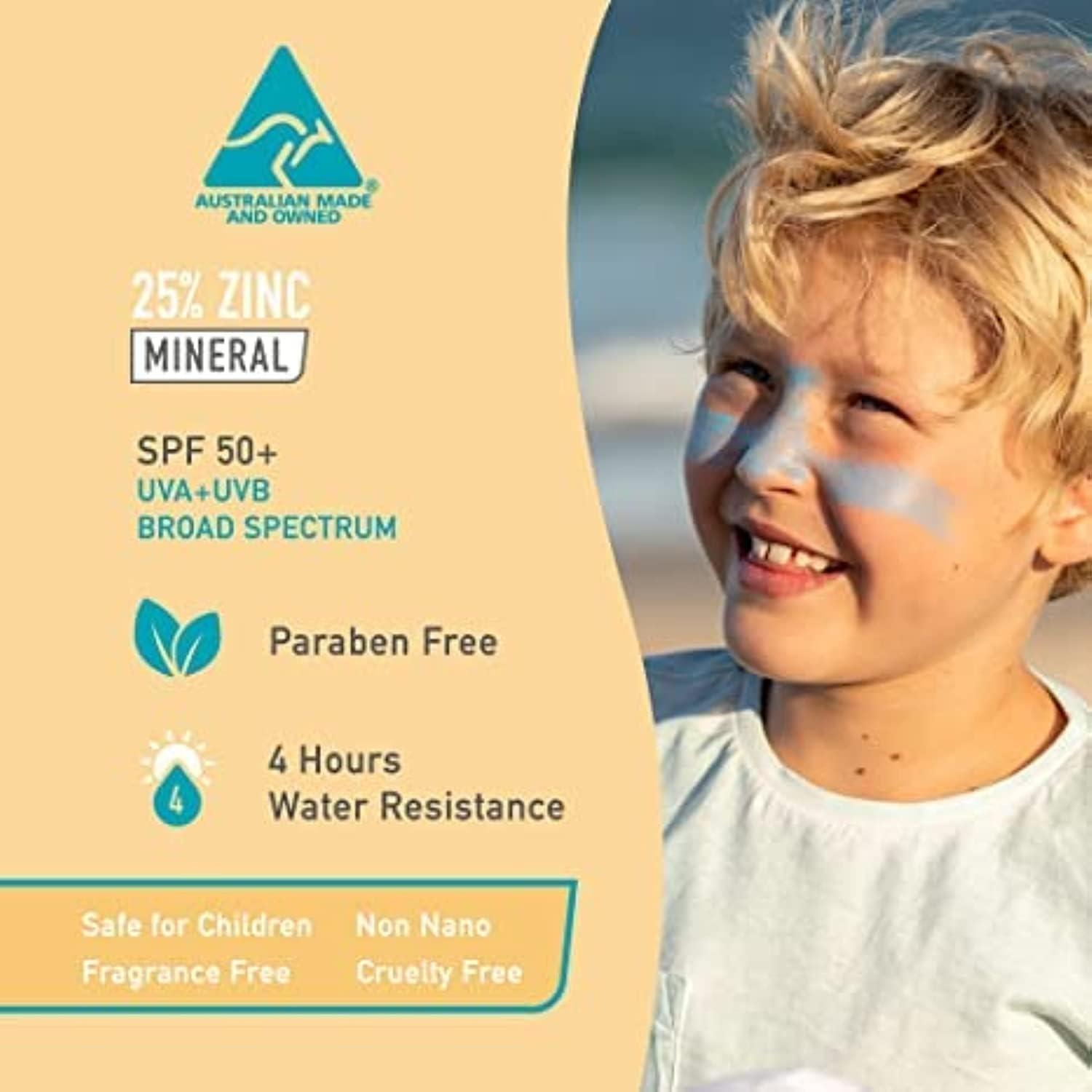 Sun Zapper Sun Zapper Zinc Oxide Mineral Sunscreen Stick  SPF 50+ Water Resistant  4-Pack (Pink, Blue, Green, Yellow) Rainbow Pack  For Face & Body  Made in Australia