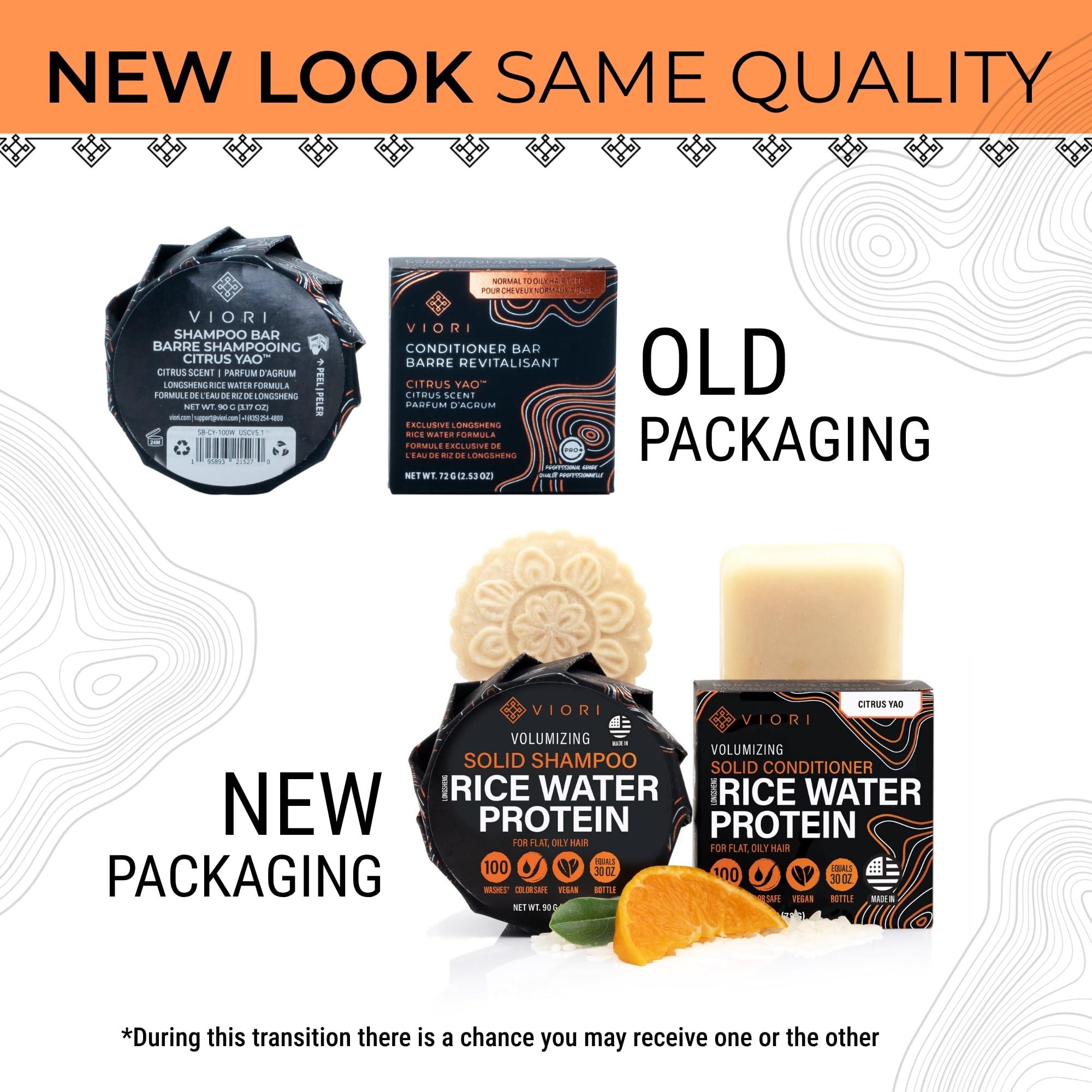 Viori Viori The Foundation Bundle - Citrus Yao Shampoo and Conditioner Set with Bamboo Holder - Rice Water Shampoo Bar and Conditioner Bar - Sulfate-Free, Vegan and Organic - Best for Normal to Oily Hair